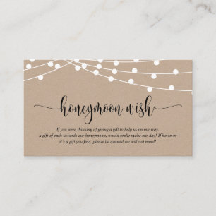 Rustic kraft, Wedding Honeymoon Wish or Fund Enclosure Card