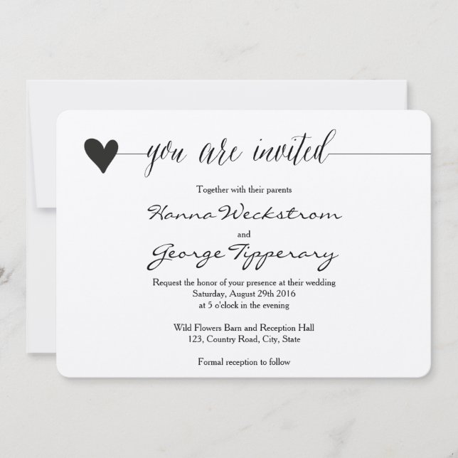 Rustic Kraft Wedding invite, heart calligraphy Invitation (Front)