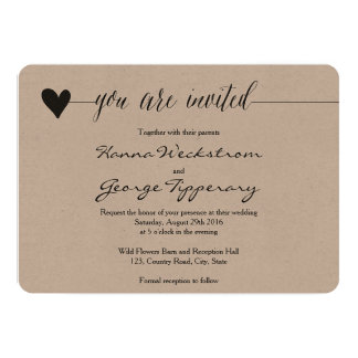 Rustic Kraft Wedding invite, heart calligraphy Invitation