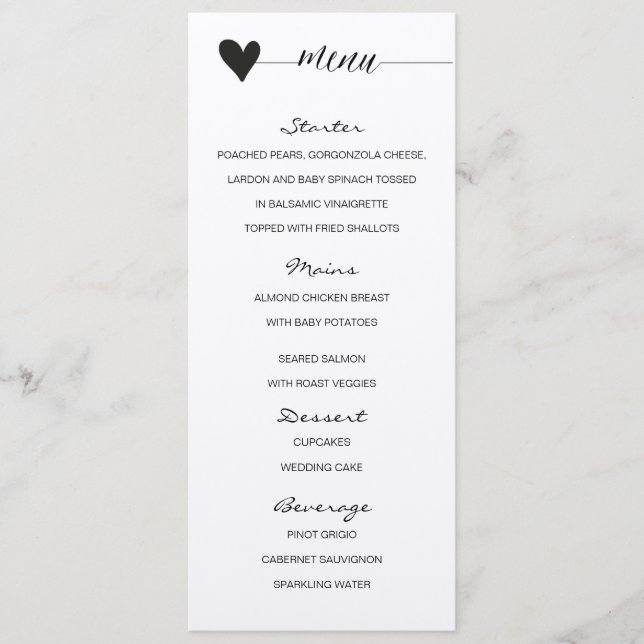 Rustic kraft Wedding Menu heart calligraphy (Front)