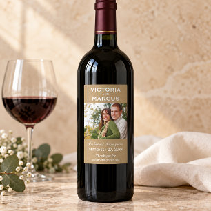 Rustic Kraft Wedding Monogram Photo Wine Favor Rectangular Sticker