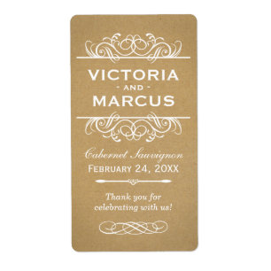 Rustic Kraft Wedding Monogram Wine Bottle Favor Label