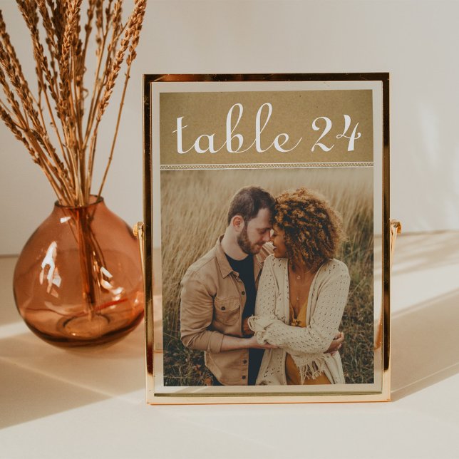 Rustic Kraft Wedding Photo Table Number Card (Creator Uploaded)