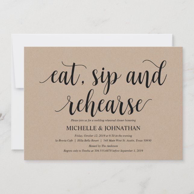 Rustic Kraft Wedding Rehearsal Dinner Invites (Front)