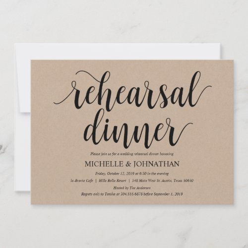 Rustic Kraft Wedding Rehearsal Dinner Invites