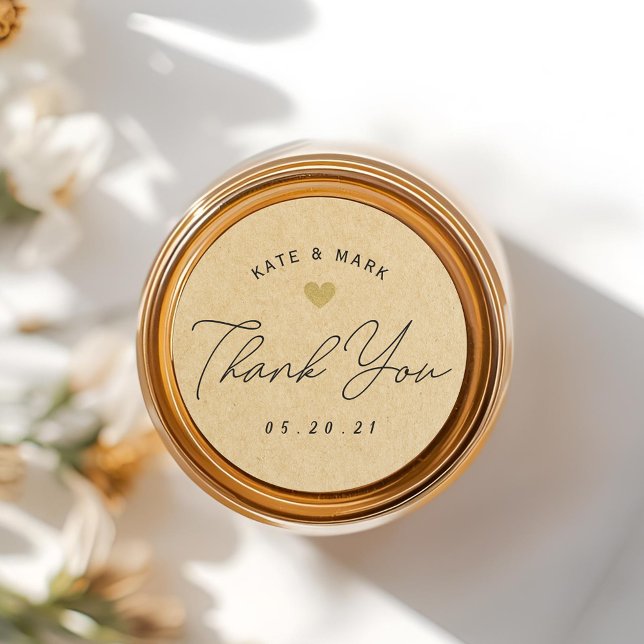 Rustic Kraft Wedding Thank You Classic Round Sticker (Creator Uploaded)