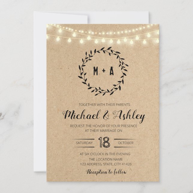 Rustic kraft wedding theme invitation (Front)