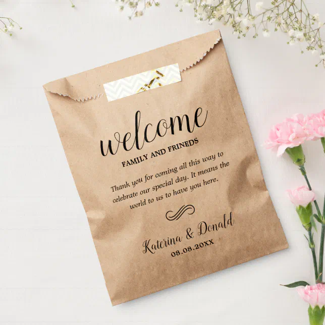 Rustic Kraft Wedding Welcome Favor Bags | Zazzle