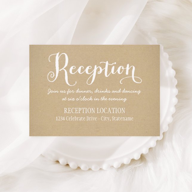 Rustic Kraft Wedding White Script Reception Enclosure Card (Creator Uploaded)