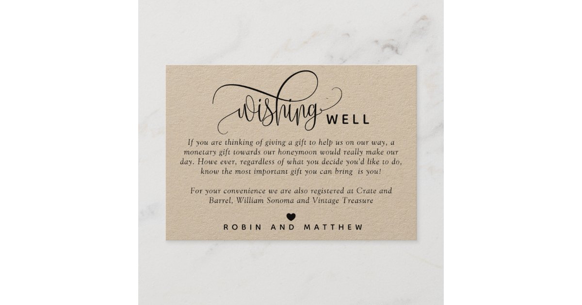 Rustic, Kraft Wedding Wishing Well Enclosure Card | Zazzle