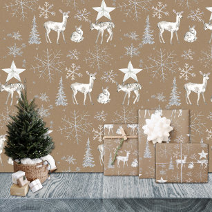 Rustic Wood Blue Deer Boy Baby Shower Wrapping Paper Sheets