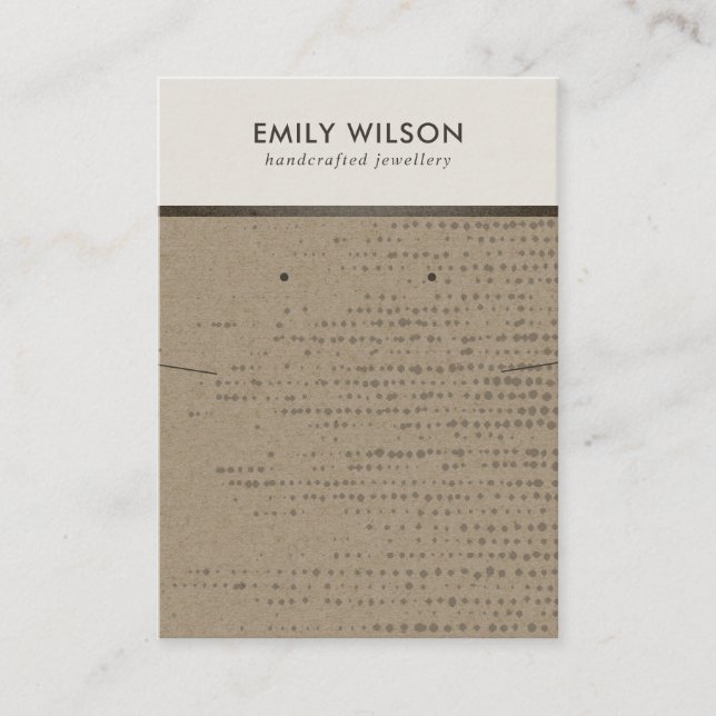RUSTIC KRAFT WHITE DOTS NECKLACE EARRING DISPLAY BUSINESS CARD (Front)