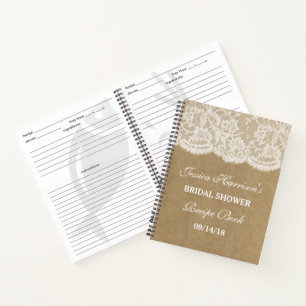 Rustic Kraft & White Lace Bridal Shower Recipe Notebook