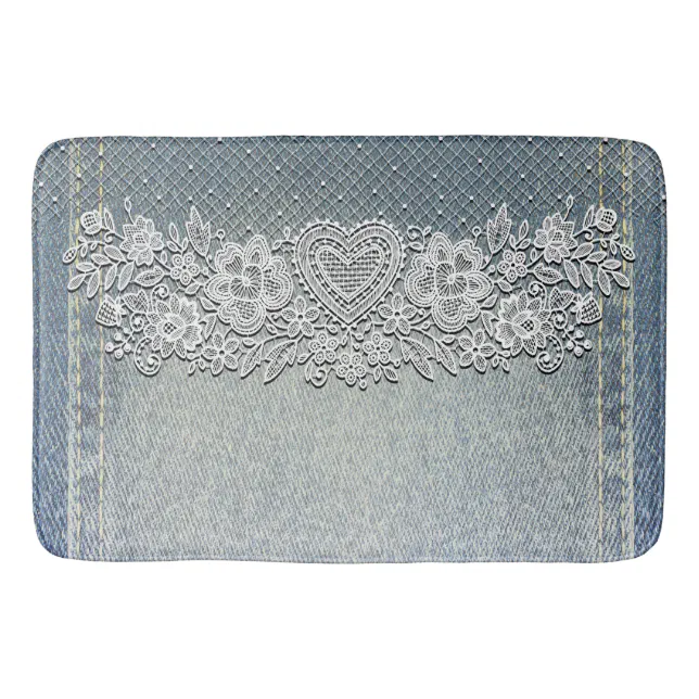 Rustic Kraft & White Lace Lacy Farmhouse Bath Mat Zazzle