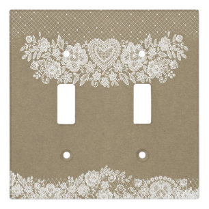 Rustic Kraft & White Lace Lacy Farmhouse Chic Light Switch Cover