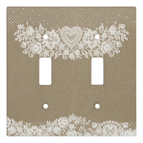 Rustic Kraft  White Lace Lacy Farmhouse Chic Light Switch Cover