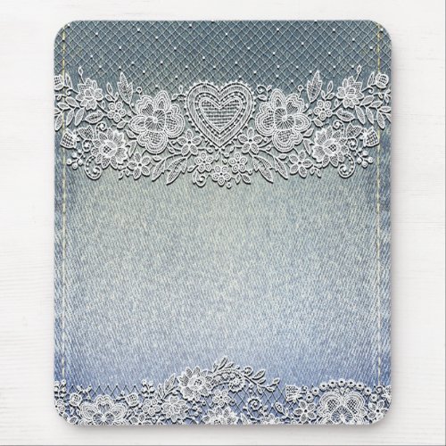 Rustic Kraft  White Lace Lacy Farmhouse Chic Mouse Pad