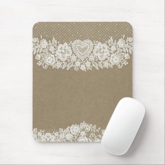 Rustic Kraft & White Lace Lacy Farmhouse Chic Mouse Pad | Zazzle
