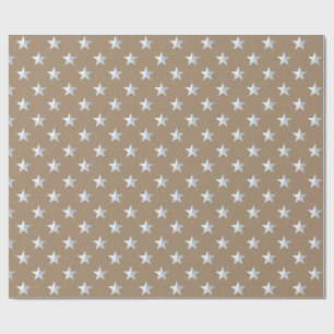 Rustic Kraft White Silver Stars Holiday Wrapping Paper