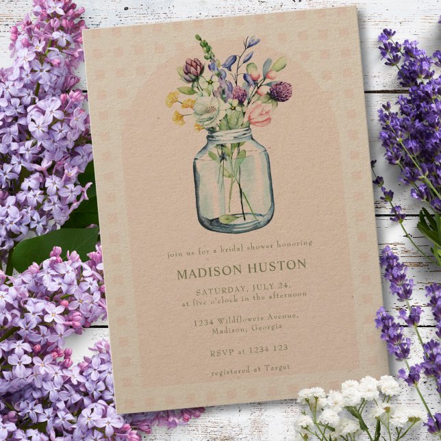 Rustic Kraft Wildflower Mason Jar Bridal Shower  Invitation (Creator Uploaded)