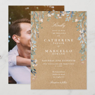 Rustic Kraft Wildflowers Floral Photo Wedding Invitation
