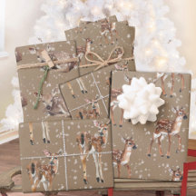 Rustic Kraft Winter Baby Doe Reindeer Snowflakes