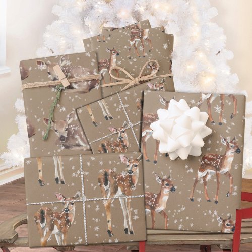 Rustic Kraft Winter Baby Doe Reindeer Snowflakes Wrapping Paper Sheets