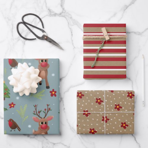 Rustic Kraft Winter Christmas Tree and Snow Wrappi Wrapping Paper Sheets