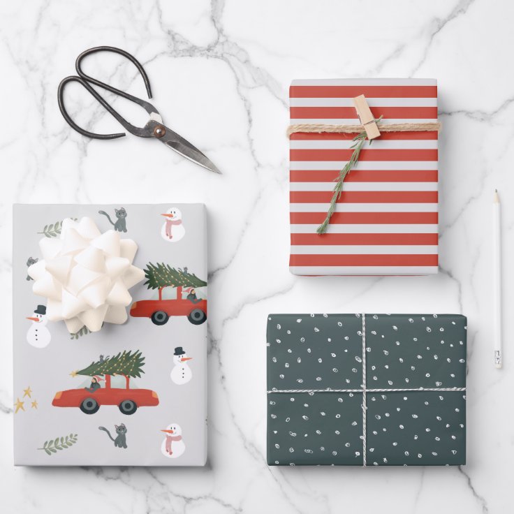 Rustic Kraft Winter Christmas Tree and Snow Wrapping Paper Sheets Zazzle