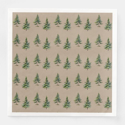 Rustic Kraft Winter Fir Tree Forest Paper Dinner Napkins