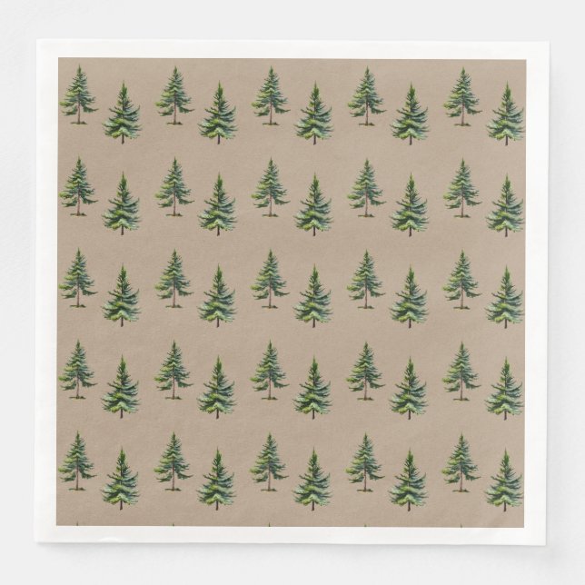 Rustic Kraft Winter Fir Tree Forest Paper Dinner Napkins (Front)