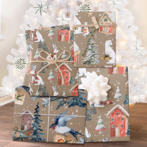 Rustic Kraft Winter Holiday Gift_Giving Animals Wrapping Paper Sheets
