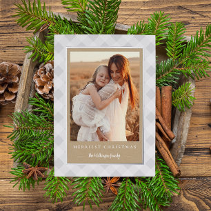 Rustic Kraft Winter Plaid Christmas Photo Foil Holiday Card
