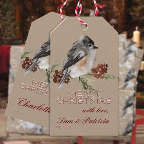 Rustic Kraft Winter Sparrow Resting On Pine Branch Gift Tags