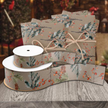 Rustic Kraft Winter Spruce Pine Cones Red Berries