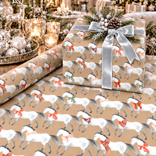 Rustic Kraft Winter White Christmas Horses  Wrapping Paper