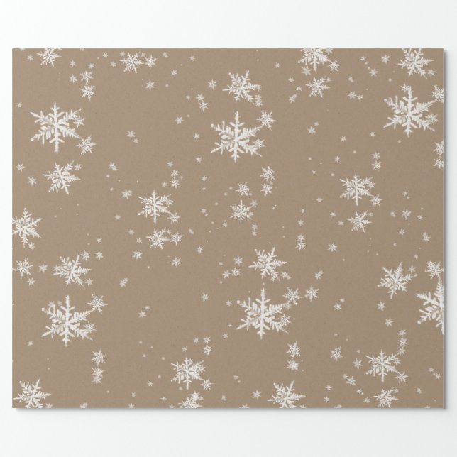 Rustic Kraft Winter White Snowflakes Matte Wrapping Paper