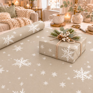 Rustic Kraft Winter White Snowflakes Wrapping Paper