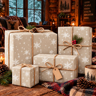 Rustic Kraft Winter White Snowflakes Wrapping Paper