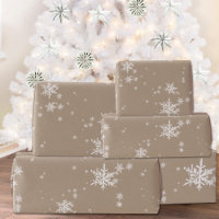 Rustic Kraft Winter White Snowflakes Matte Wrapping Paper