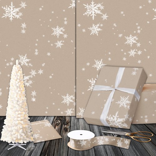 Rustic Kraft Winter White Snowflakes  Wrapping Paper