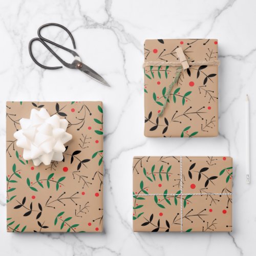 Rustic Kraft Winter Woodland Greenery Wrapping Paper Sheets