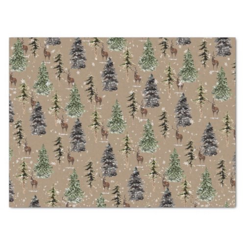 Rustic Kraft Winter Woodland Snowy Spruce  Stags Tissue Paper