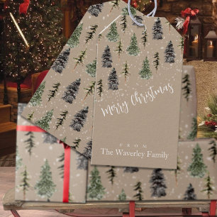 Rustic Kraft Winter Woodland Snowy Spruce Trees Gift Tags