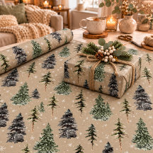 Rustic Kraft Winter Woodland Snowy Spruce Trees