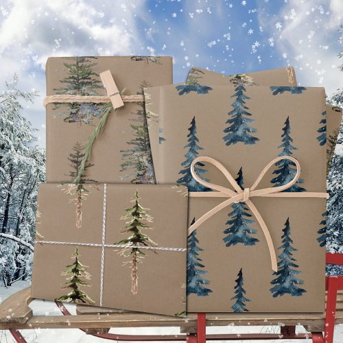 Rustic Kraft Winter Woodland Spruce Cedar Pine  Wrapping Paper Sheets