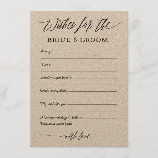 Rustic Kraft Wishes Advice For The Bride Groom Enclosure Card