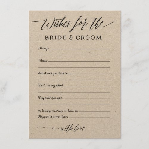 Rustic Kraft Wishes Advice for the Bride  Groom Enclosure Card