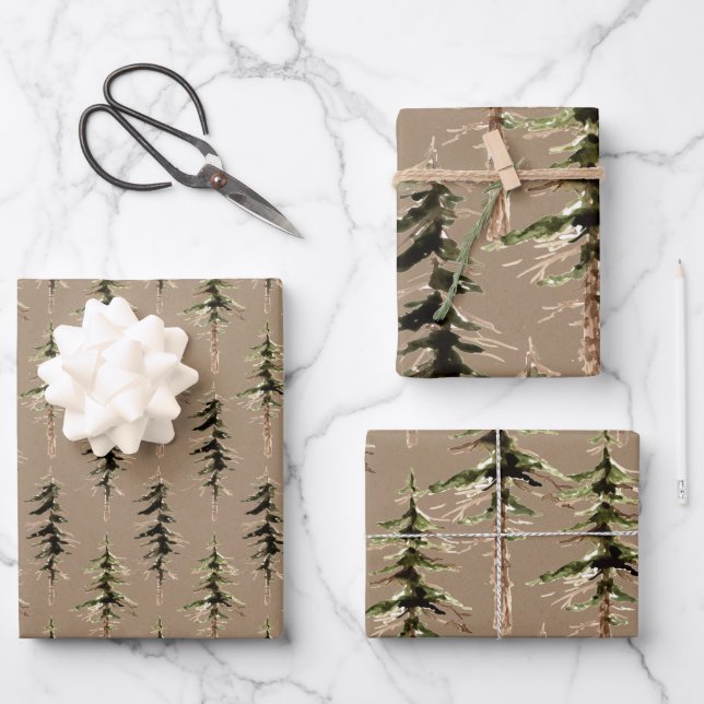 Rustic Kraft Woodland Forest 2 Wrapping Paper Sheets (Front)
