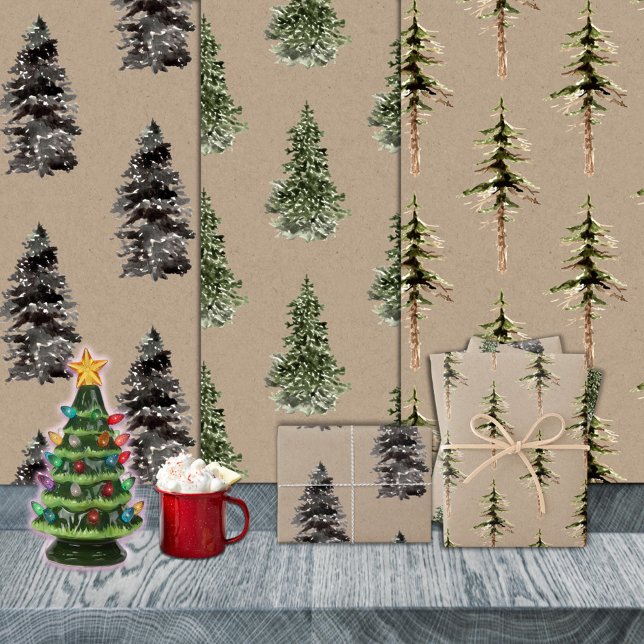 Rustic Kraft Woodland Forest Pine Spruce Trees Wrapping Paper Sheets (Rustic Kraft Woodland Forest Spruce Pine Trees Christmas Winter Holiday Wrapping Paper Sheets)